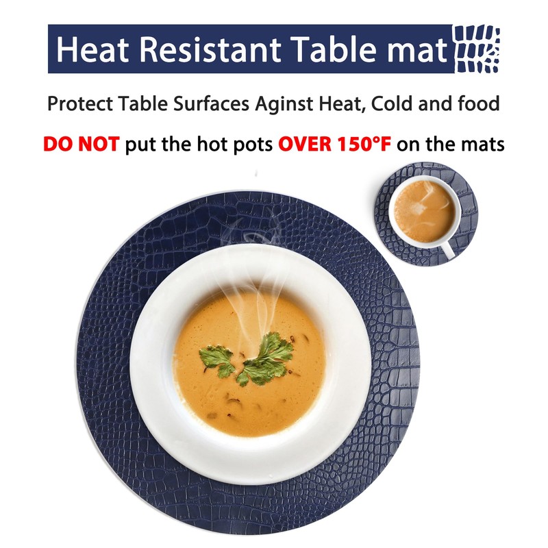 Round Leather Placemats for Round Tables Set of 6, Blue