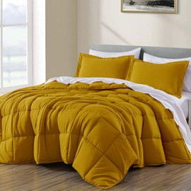 Chezmoi Collection 3-Piece Mustard Comforter Set Oversized Queen - 110GSM Peach Skin Microfiber Polyester - Lightweight All Season Down Alternative Comforter - Box Stitched Duvet Insert w/Corner Tabs