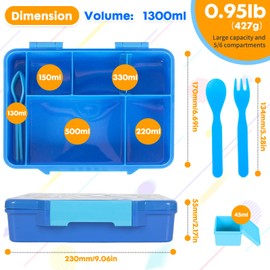PinkSheep Bento Lunch Boxes for Kids, 1330 ml BPA-Free Leak-Proof Children Food Containers (Football)