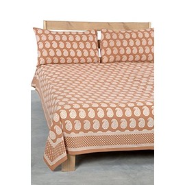 Traditional Mafia Luxury Collection-Printed Double Bed Sheet Set with 2 Pillow Covers, King Size, Mud Brown