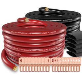 1/0 Gauge Wire (40ft) Copper Clad Aluminum CAA Car Amplifier Power & Ground Cable，Primary Automotive Wire, Battery Cable, Car Audio Speaker Stereo with Lugs Terminal Connectors and Heat Shrink Tube