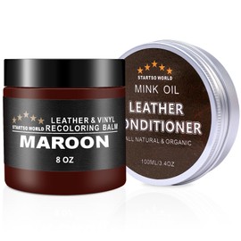 STARTSO WORLD 200ml Leather Recolouring Balm with 100ml Leather Conditioner, Maroon Leather Repair Kit for Furniture, Leather Scratch Remover,Leather Colour Restorer for Couches, Car Seats