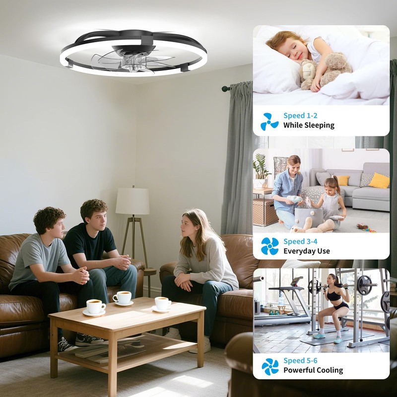 Franjulia Ceiling Fans with Lights and Remote, 20'' Low Profile