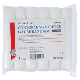 Henry Schein Conforming Stretch Gauze Bandage, 3" x 4.1 Yards, 1Pack, 8 ply, Non-Sterile (12)