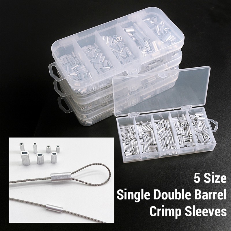 300pcs Aluminum Crimp Sleeves Connector Kit 5 Sizes Double Barrel