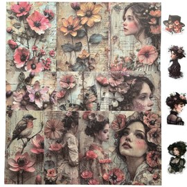 Vintage Flower Stickers - Washi Botanical Floral Stickers for Scrapbooking, Journaling, Planner & Collage - 40pcs