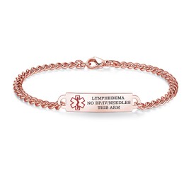 AOAMID 6.5"-8.5" Medical alert id bracelets for Women Men Stainless steel Medical Emergency Bracelets Free engraving lymphedema alert(Rose gold-7.5")