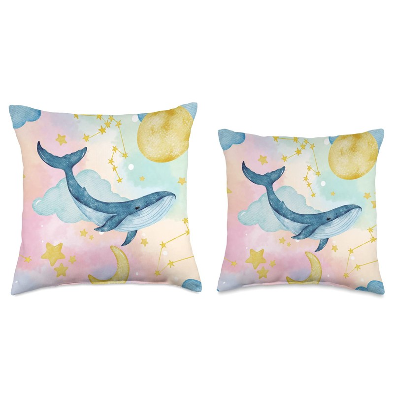 Cute Sky Whale with pastel background Throw Pillow