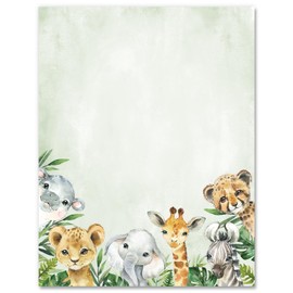 Whaline 60 Sheets Safari Jungle Stationery Letterhead Paper 8.5 x 11 Inch Double-Sided Printing Border Paper Jungle Animal Writing Paper for Printer Baby Shower Birthday Invitation