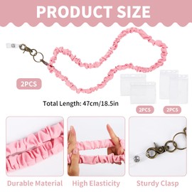 VILPKWMP 2 Pcs Scrunchie Lanyard Teacher for ID Badges Keys with 4 Card Holders, Stretchy Scrunchie Lanyards for Women Nurses Office Staff, Cute Teacher Neck Lanyard for Work, School, and Daily Use