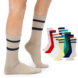 Foot Cardigan 3 Pack Ankle High Socks - Cotton Cushioned 2 Stripe Men's Athletic Socks for Active Sport, Gym, Hiking, Golf, Tennis etc. - Oatmeal Old School Breathable Arch Support Running Socks
