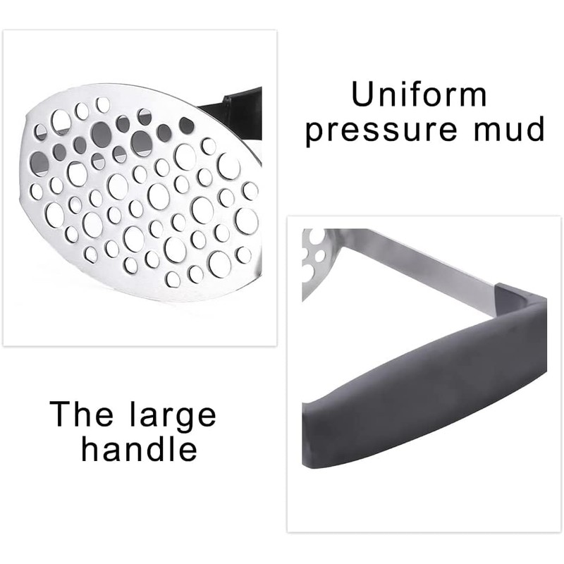 RIJIS Heavy Duty Strong Stainless Steel Potato Masher Black Handle
