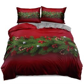 Holiyjog Red Christmas Duvet Cover Set Queen Size Green Tree Decr Comforter Covers and Pillow Shams Xmas Bed Linen Bedding Sets Twin Size Festive Bedroom Decor 3 Pieces Gray Background
