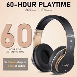 Moobesthy Bluetooth Headphones Over Ear, Wireless Headphones Over Ear, 60H Playtime Headphones Wireless Bluetooth with 6 EQ Modes, Headphones with Mic