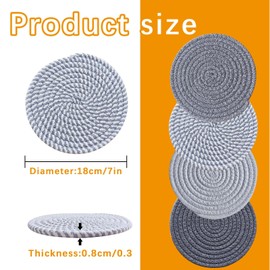 4 PCS Woven trivets Set for Hot Dishes,100% Pure Cotton hot Pot Holder for countertop,Pot trivets、Hot Pads、Spoon Rest for Cooking and Baking by Diameter 7 Inches
