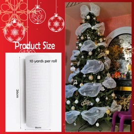 1 x Christmas Tree Decoration, Christmas Ribbon for Crafts, for Christmas Trees, Crafts, Garlands, Bows, Easter Wreaths, Wedding Party Decorations, 26 cm x 10 Yards, White + Shiny Colour