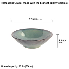 LIUYWYHCF Ceramic Ramen Bowl Set of 4, 20 oz Japanese Noodle Soup Bowls for Ramen Soup Pho Udon Asian Noodles, Large Noodle Bowls, Teal Reactive Glaze, 7.7 Inch