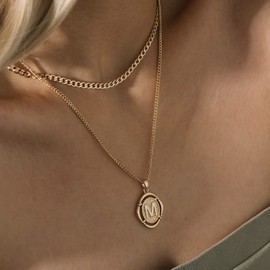 Ascona N Initial Layered Necklaces for Women, Dainty Simple Trendy Gold Plated Multi Layered Layering Letter Alphabet Pendant Chain Necklace