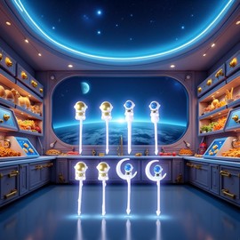 8pcs Blue and Gold Astronaut Fruit Fork for Kids, Fun Bento Picks Fruit Food Toothpicks Cocktail Picks
