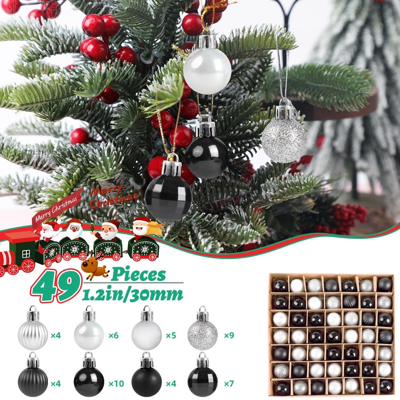 VEYLIN Christmas Mini Baubles, 49pcs 3cm Mini Christmas Tree Baubles