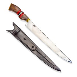 Chef Knife 12-Inch - Brazilian Flame | Handmade 420C Stainless Steel Blade with Red Imbuia Wood Handle & Leather Sheath | Professional Kitchen Knife for Meat & Vegetables