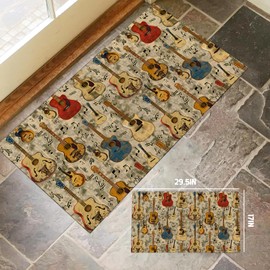 amepay Guitar Indoor Door Mat, Stylish 17x29.5in Non-Woven Fabric Floor Doormat with Vintage Music Note,Musician Doormats, for Porch Insider,Bedroom,Living Room, Decor Rug Gifts