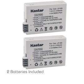 Kastar LP-E8 Battery OR Charger for Canon EOS Kiss X4, Kiss X5, Kiss X6, 550D, 650D - 2 Batteries