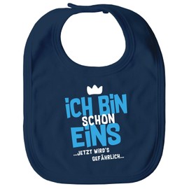 MoonWorks® Baby Bib with Saying "Ich bin schon 1 jetzt wird gefährlich" Gift for One Year Old Boys / Girls Cotton, navy
