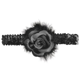 Black Flapper Headband with Rose Boa (Pack of 1) - Elegant Design, Perfect Headpiece for Gatsby-Themed Parties, Parties, Weddings, & More |
