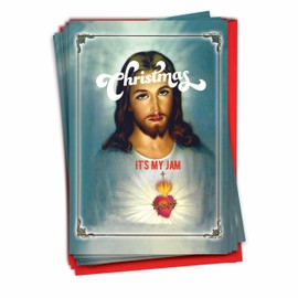 NobleWorks - 12 Funny Jesus Christmas Cards with Envelopes - Adult Humor Greeting Cards, Boxed Xmas Holiday Stationery (1 Design, 12 Cards) - It's My Jam C3422XSG-B12x1