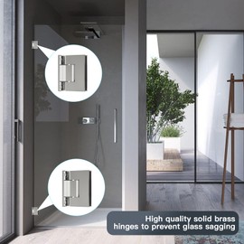 AatrixQuayn 90 Degree Glass Shower Door Hinges Heavy Duty Solid Brass, Shower Door Hardware Replacement for 5/16"(8mm) - 1/2"(12mm) Thickness Tempered Glass (Mirror Chrome, 2 Pack, 90 Degree)