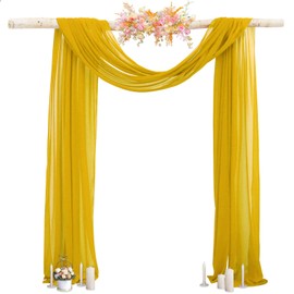 FANPROMS Wedding Arch Draping Fabric Gold 1 Panel 20FT Chiffon Fabric Drapes for Wedding Reception Decor Chiffon Sheer Backdrop Curtains for Weddings Swag Tulle Ceiling Drapery for Ceremony Party