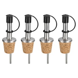uxcell Stainless Steel Bottle Pourers, 4Pcs Olive Oil Spout with Rubber Dust Caps, Cork Design Wine Bottle Stoppers for Pours Liquid, Olive Oil, Wine, Vinegar
