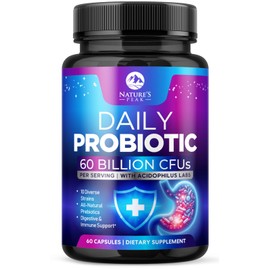 Probiotics 60 Billion CFU - 10 Strains + Digestive Enzymes & Prebiotics - Best Probiotic for Women & Men, Supports Immune, Gut Health, Occasional Constipation, Diarrhea, Gas & Bloating - 60 Capsules