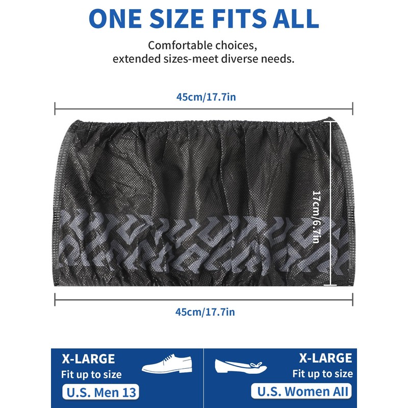 X-Large 50 Pack Shoe Covers Disposable Non-Slip, Black Non-Woven Fabric