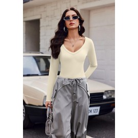 Ekouaer 3 Pack Deep V Neck Basic Thermal Tops Base Layer Undershirts Black/Beige/White S