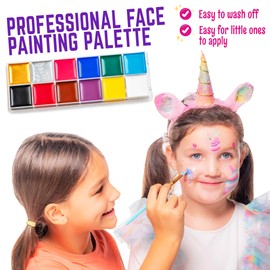 GirlZone Unicorn and Jewels Face Painting Kit, Amazing Face Paints for Children, Gems, Face Paint Brushes, and Face Paint Stencils in 1 Kids Face Paint Set to Create Childrens Face Paints