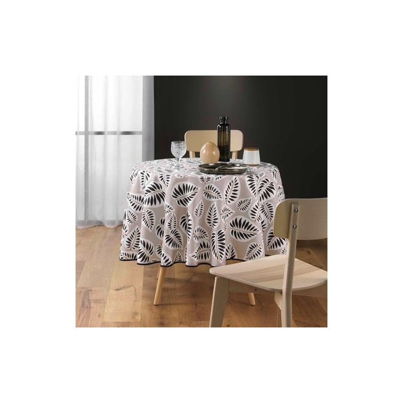 Douceur d'Intérieur, Round Tablecloth (Diameter 180 cm) Alma Black Printed