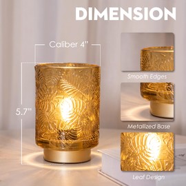 ULAROOM Small Battery Operated Lamp - Portable Cordless Lamp for Home Decor, Glass Table Lamp with LED Bulb, Wireless Battery Powered Desk Lamp for Bedroom Living Room Decor Aesthetic Golden Amber