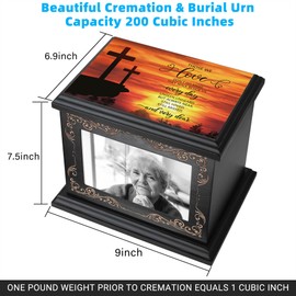 Cremation Urns for Human Ashes Adult Male or Female, Funeral Memorial Urns for Ashes with Photo Frame, Wooden Urns Box and Casket for Men Women, Burial Urn for Adults Up to 200 IBS