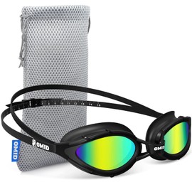 OMID P1 Comfortable Polarized Swim Goggles, Swimming Goggles No Leaking Anti Fog Triathlon Swim Goggles with Free Protection Case for Men Women Adult Youth Teenagers (Allblack Gold new)