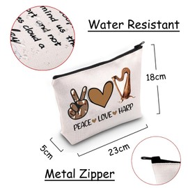 JXGZSO Musician Gift Harp Instrument Makeup Bag Peace Love Harp Toiletry Bag With Zipper Harp Lover Gift Harp Merch