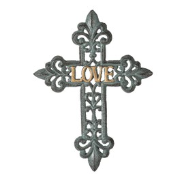 Crosses Wall Decor, Antique Metal Cross Wall Art, Gold LOVE Metal Decorative Wall Cross, Metal Hanging Crosses Wall Art for Wall Home Living Room Bedroom Office Wedding Decoration, 8.66" x 11.81"
