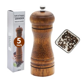 Wooden Salt and Pepper Mills, Manual Salt & Pepper Grinders, Ceramic Rotor with Strong Adjustable Coarseness-5 inch