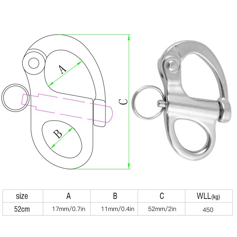 Walfront Marine Boat Rigging Stainless Steel Fixed Snap Shackle Quick