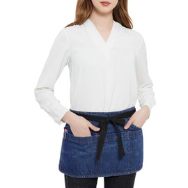 Aiden Brothers 100% Cotton Denim Unisex Waist Apron, 7 Pockets with Zipper Pocket & Pen Pocket, 11" X 23" (Blue)