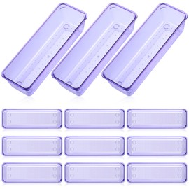 Maitys 12 Pcs Vanity Drawer Organizer 9 x 3 x 2 Inches Clear Plastic Utensil Organizers Kitchen Drawers Dividers for Office Desk Silverware Kitchen Utensils Cosmetics and Bathrooms(Purple)