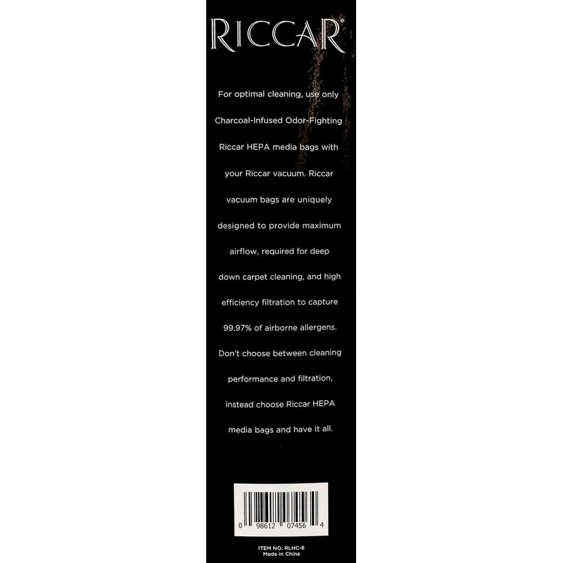 RICCAR SUPERLITE HEPA VACUUM BAGS, RLH-6