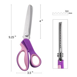 JYTUUL 9.25 Inch Pinking Shears, Sharp Stainless Steel Zig Zag Scissors for Fabric Paper Leather, Comfort Grip Handled Professional Fabric Craft Sewing Dressmaking Scissors (Serrated, Purple)