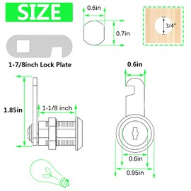 【Upgrade】 Cam Locks Keyed Alike,1-1/8 Inch (30mm) Hincell 10 Pack File Cabinet Drawer Mailbox RV Door Cylinder Lock Replacement,Safety Lock fits on 1" Max Panel Thickness(Chrome-Finish Zinc Alloy)